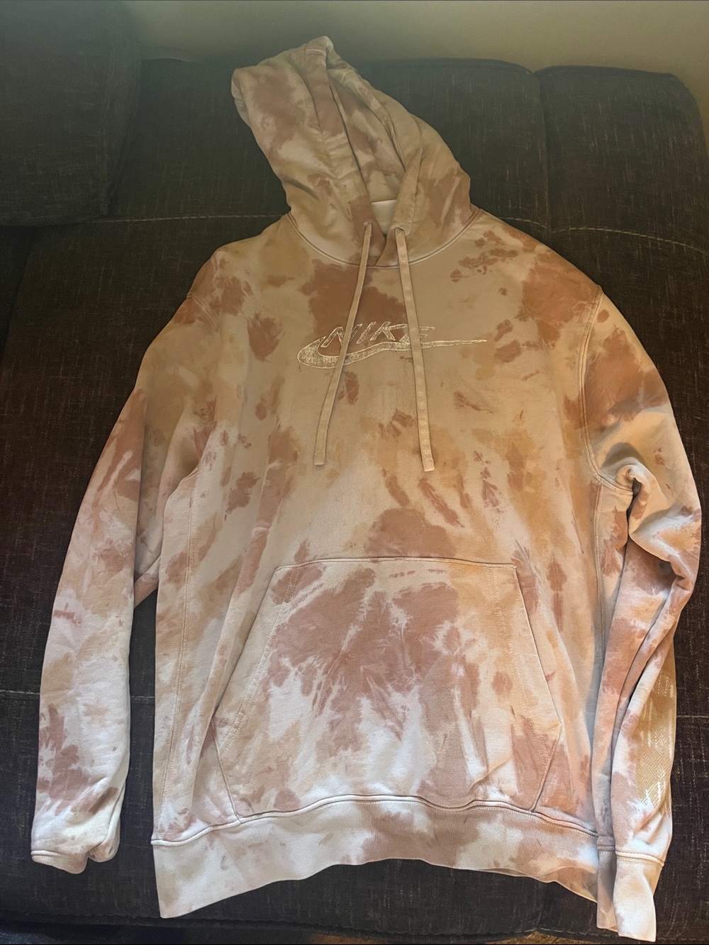 Nike Tie-Dye Hooded Sweatshirt - Beige and Pink Wash
